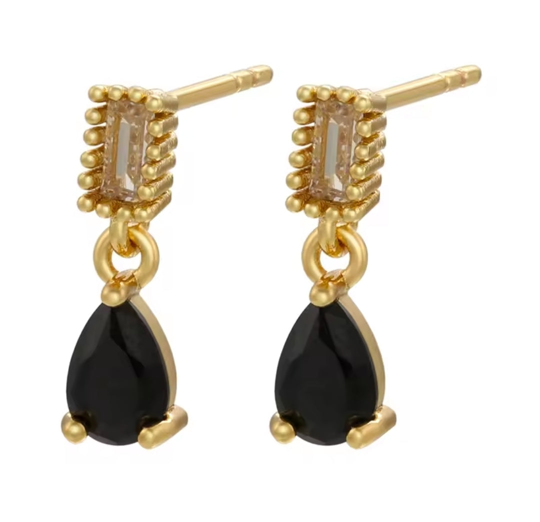 Drop down black diamond earrings