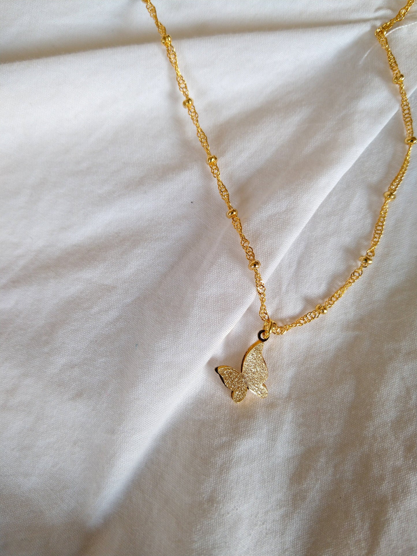 Catch the Feels - butterfly charm necklace, dainty twisted ball cable chain,