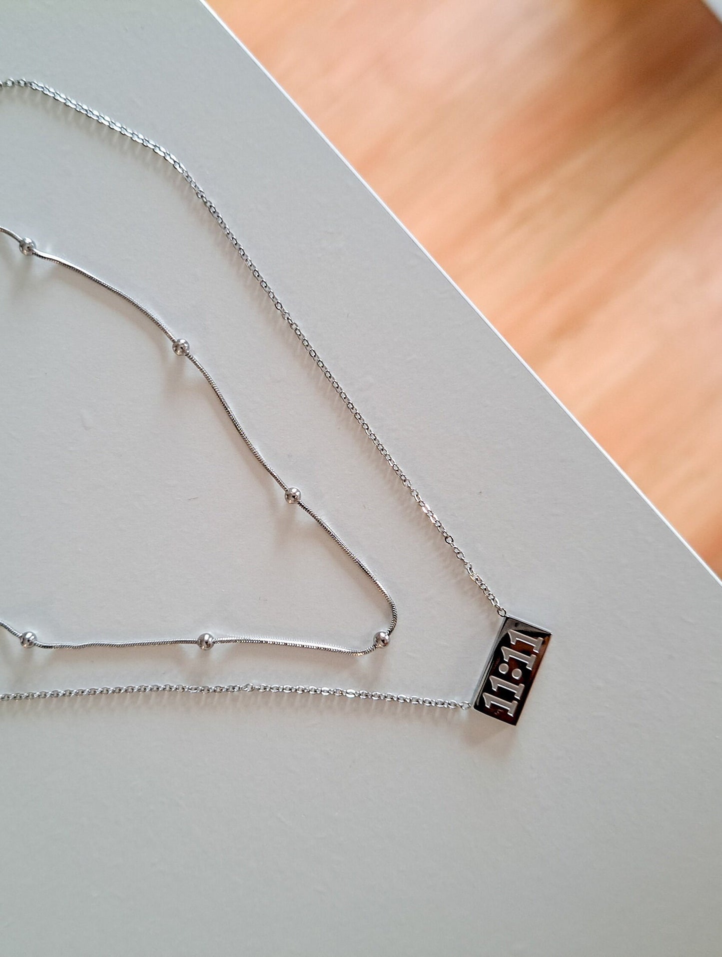 11:11 necklace in silver with beaded chain