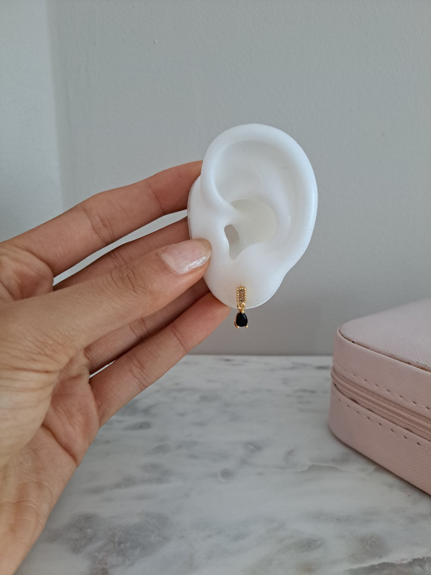 Drop down black diamond earrings