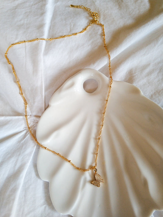Catch the Feels - butterfly charm necklace, dainty twisted ball cable chain,