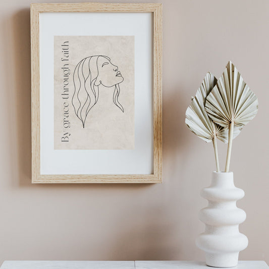 By Grace Through Faith - Digital print, Printable Wall Art, Wall Art Print, Poster, Neutral Simple Print, Beige Print