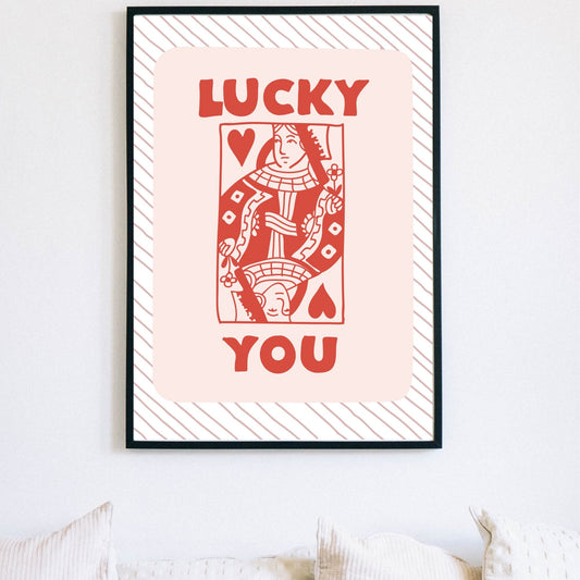 Luck you - Queen - Retro Trendy Aesthetic Wall Art, Wall Print, Digital Download Print, Wall Decor, Queen of Hearts, Lucky You Card