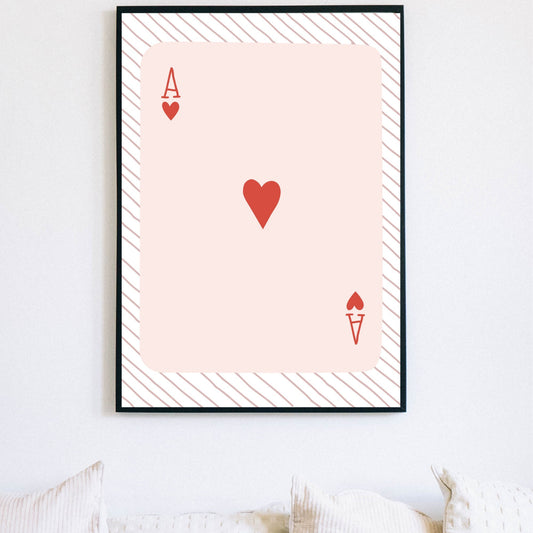 Ace of Hearts -   Retro Trendy Aesthetic Wall Art, Wall Print, Digital Download Print, Wall Decor, Queen of Hearts, Lucky You Card