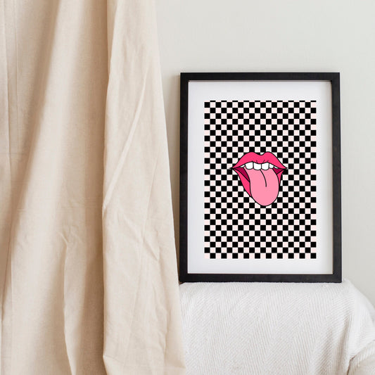 Tongue sticking out of mouth print, 90's retro print Digital print, downloadable print, Wall Art Print, Digital Download, pop art