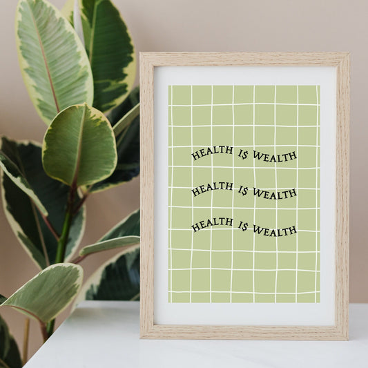 Health is Wealth - printable poster, art print, room decor aesthetic  wall art , trendy retro poster